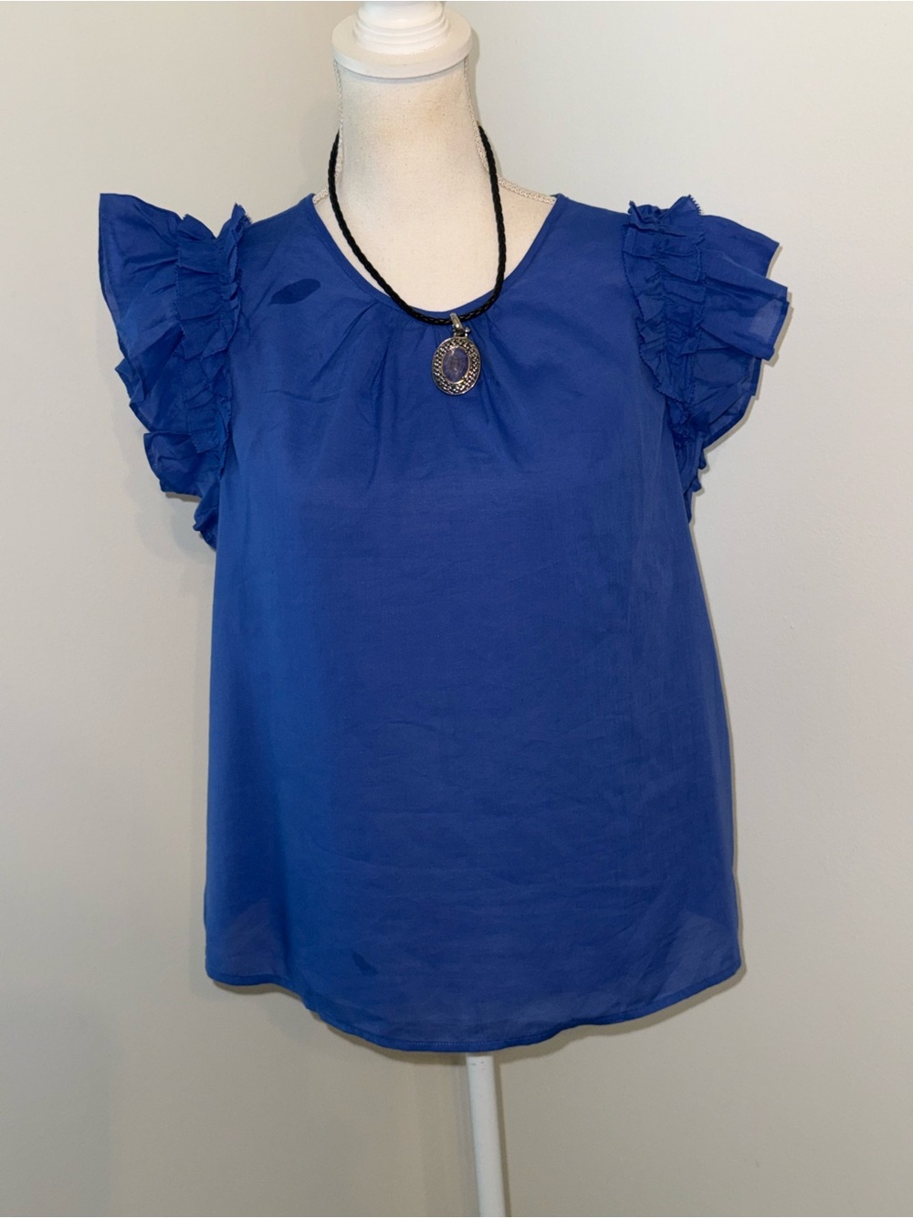 On 34th Women's Royal Blue Ruffle Sleeve Blouse